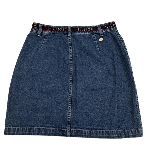 Tommy Hilfiger Womens Size 8 Blue Spellout Waistband Tape Blue Jean Short Skirt - Picture 5 of 10